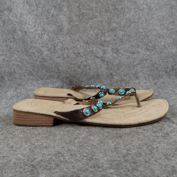 Casual Shoes Womens 8 Sandals T Strap Flip Flops Block Heel Slip On Western Boho - Picture 1 of 10